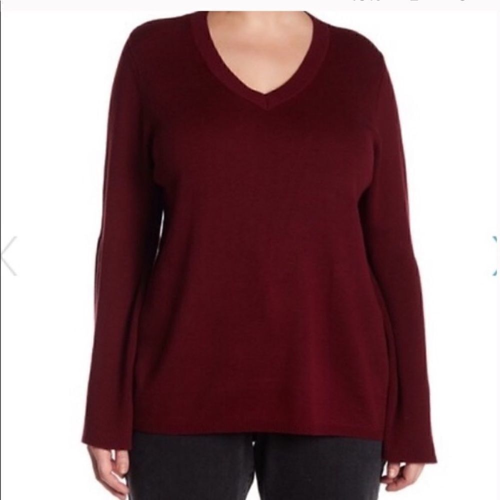 GLAMOROUS CURVE Maroon Bell Sleeve Sweater-14 NWT